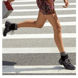 Aquatalia Waterproof Leather & Suede Lug Sole Women’s Black Booties Ankle Boots